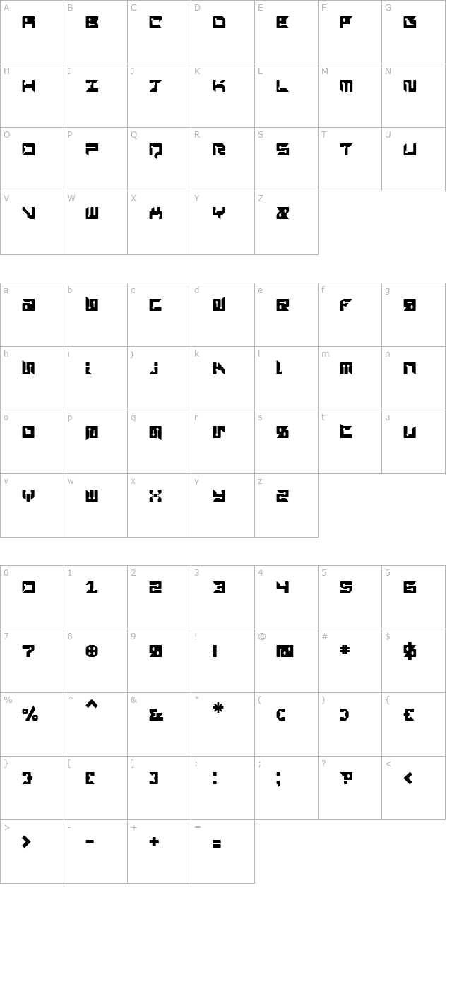 RayzorBlunt character map