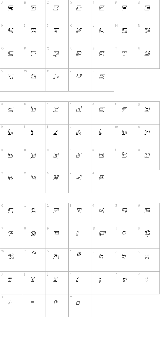 rayzorsharp-outline-italic character map