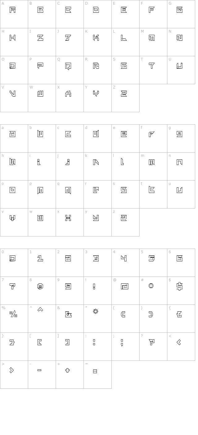 rayzorsharp-outline character map