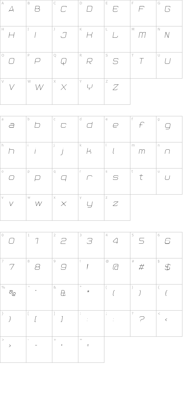 ReactionFineItalic character map