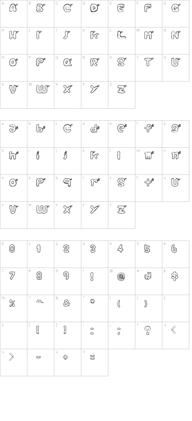 Reaf Font character map