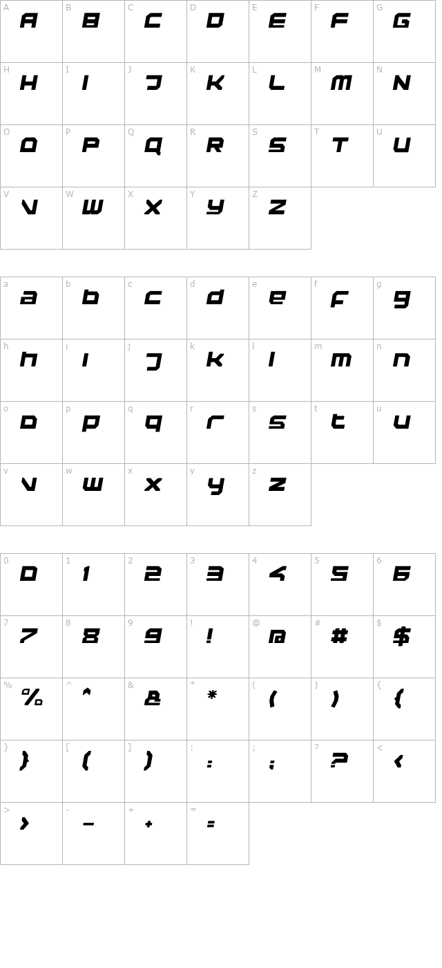 Rebirth-BlackItalic character map