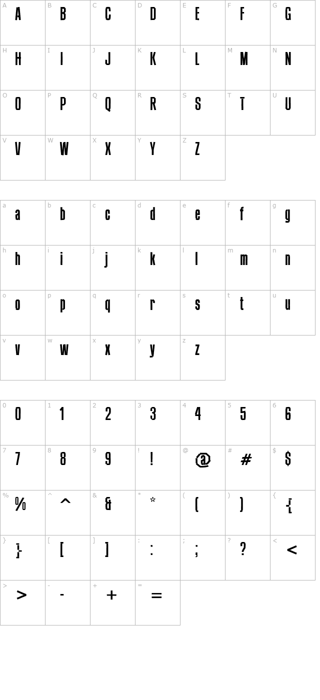 red-tape-condensed-pdf character map