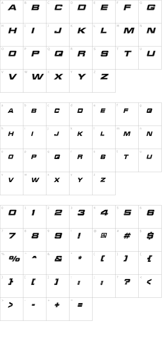 RedAlert Italic character map