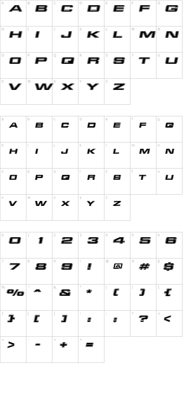 RedAlertExtended Italic character map