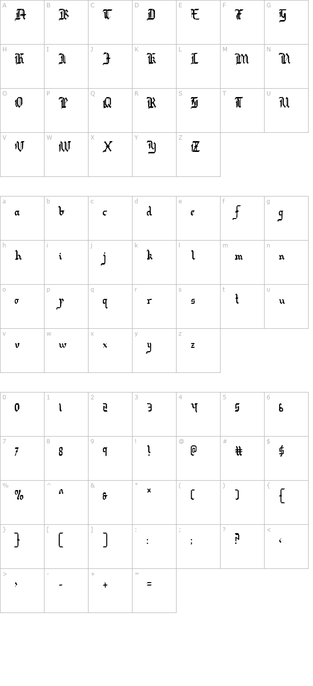 redcoat-condensed character map