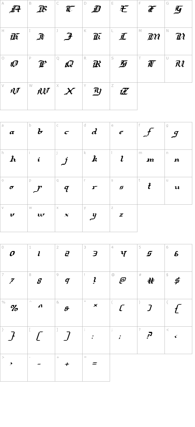 redcoat-expanded-italic character map