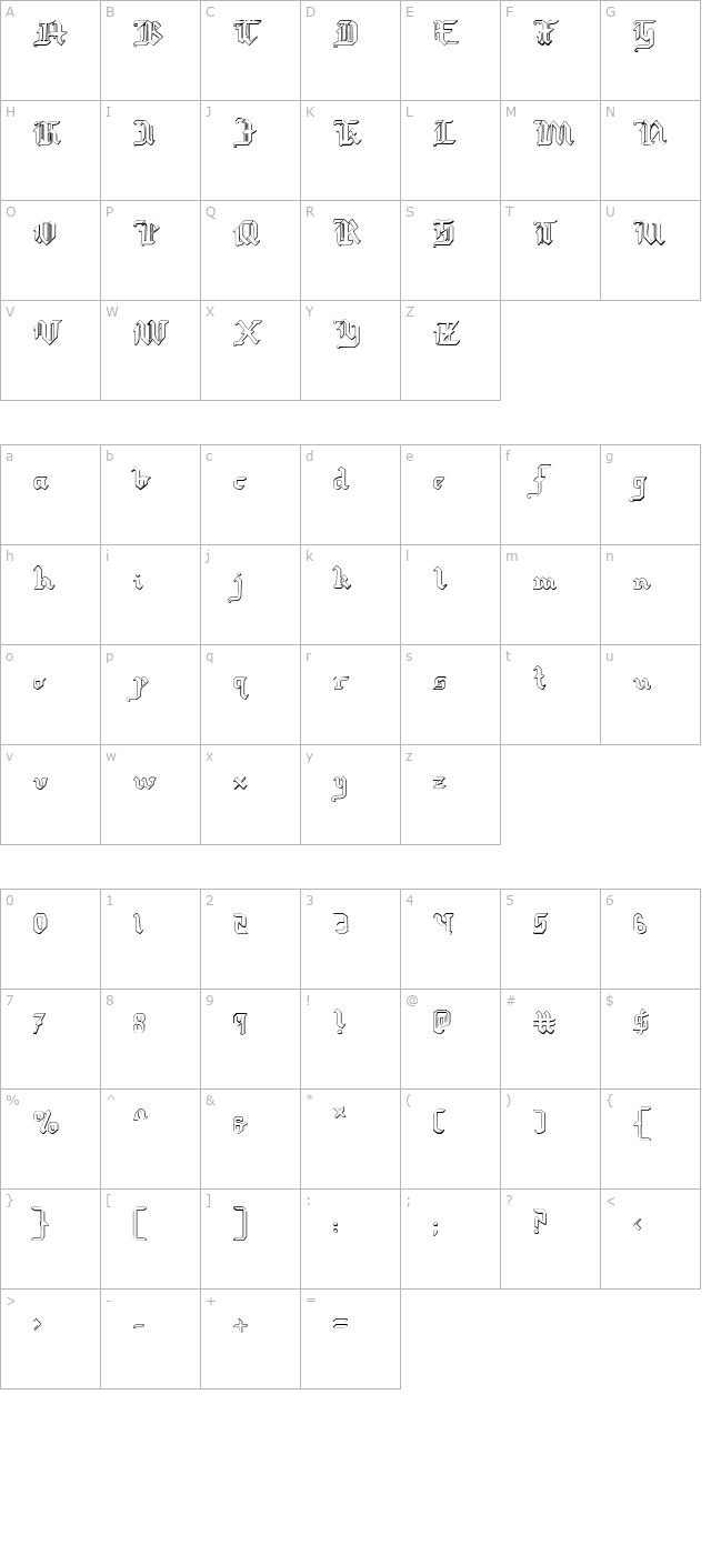 Redcoat Shadow character map