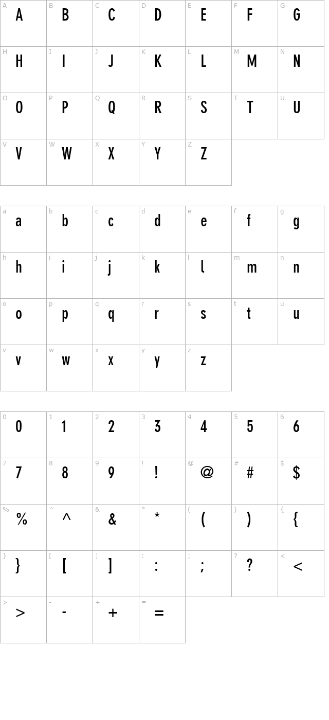 Reducto SSi Bold character map