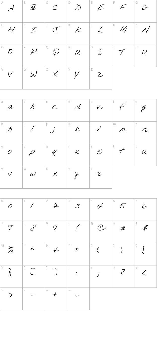 reedshand-regular character map