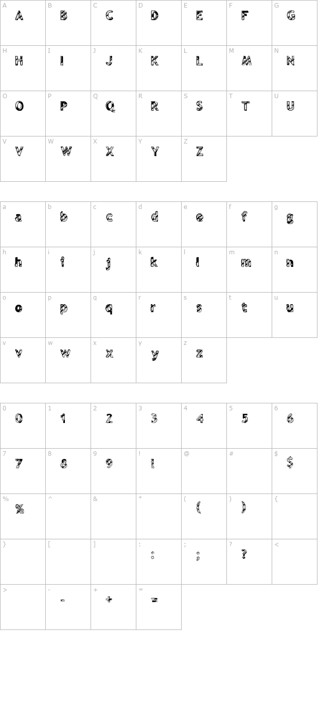 Reflet Électrik character map