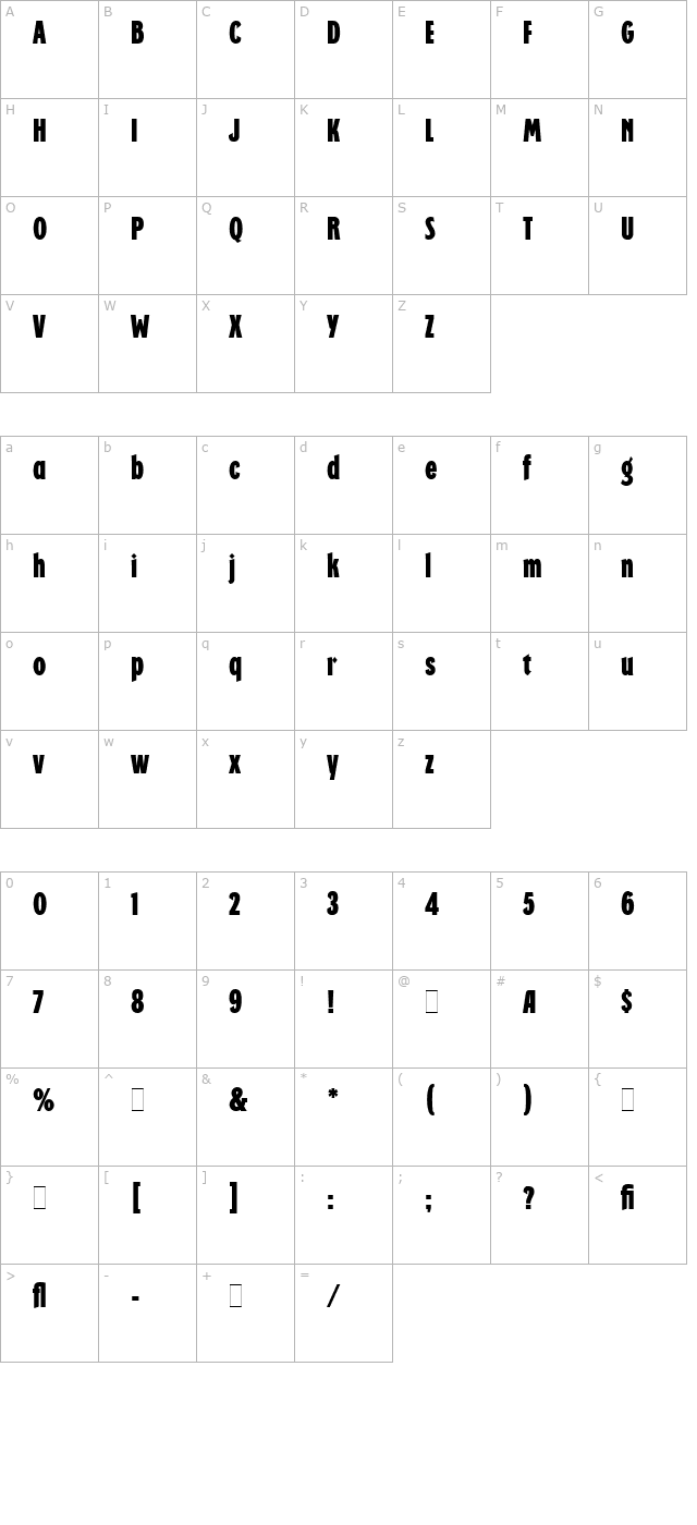 Regatta Condensed LET Plain1.0 character map