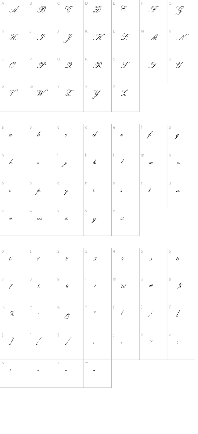 RegencyScriptFLF Regular character map