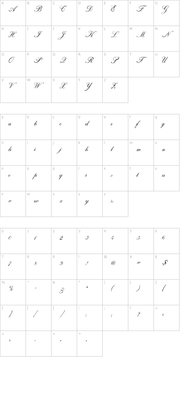 regencyscriptflf character map