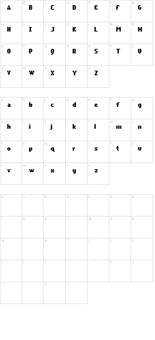 Remote-SmallFlashBold character map