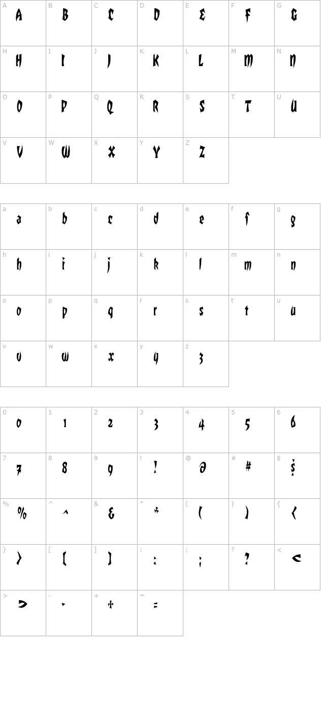 remuscondensed character map