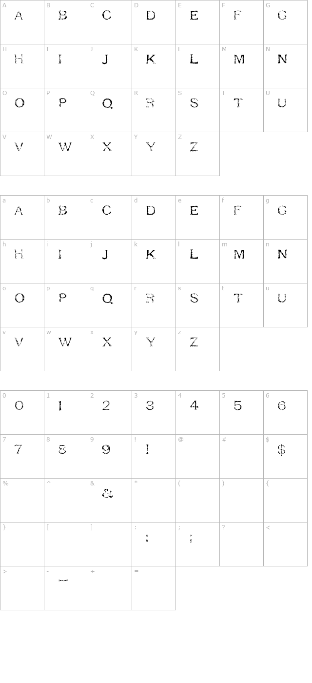 Respess Capitals Light character map