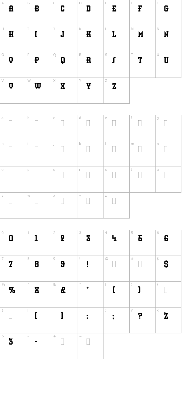 retroboldcondensedplain character map