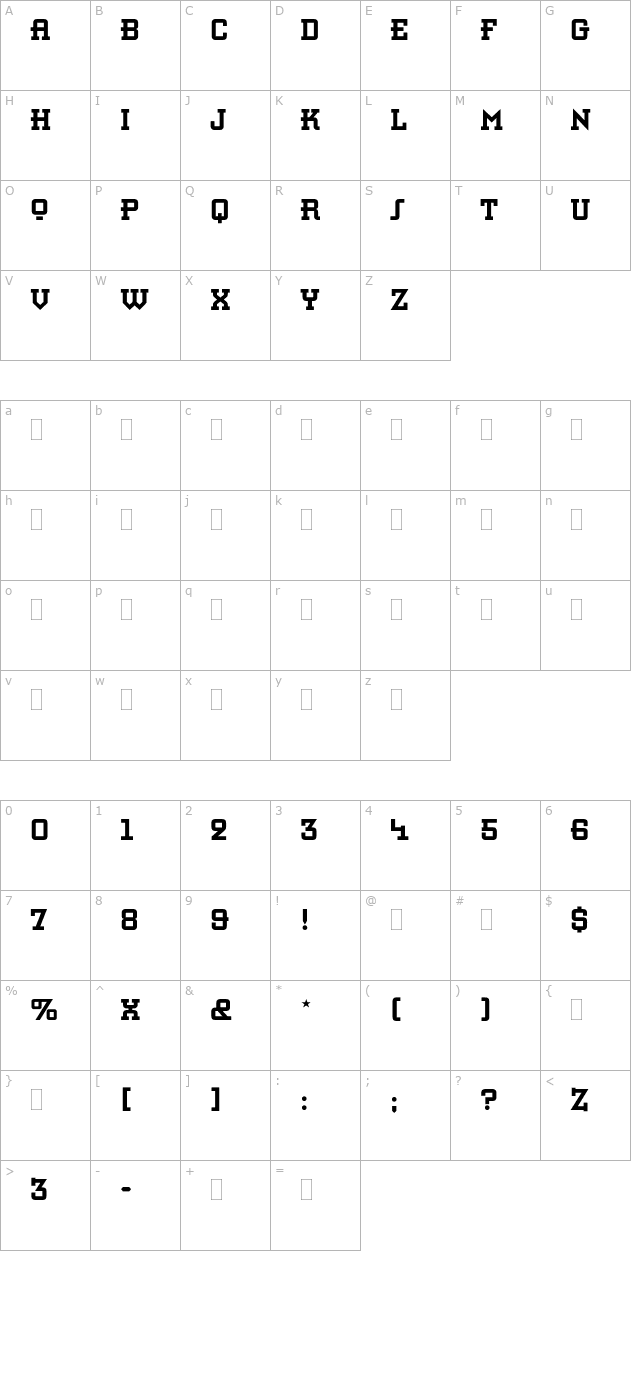 RetroBoldPlain character map