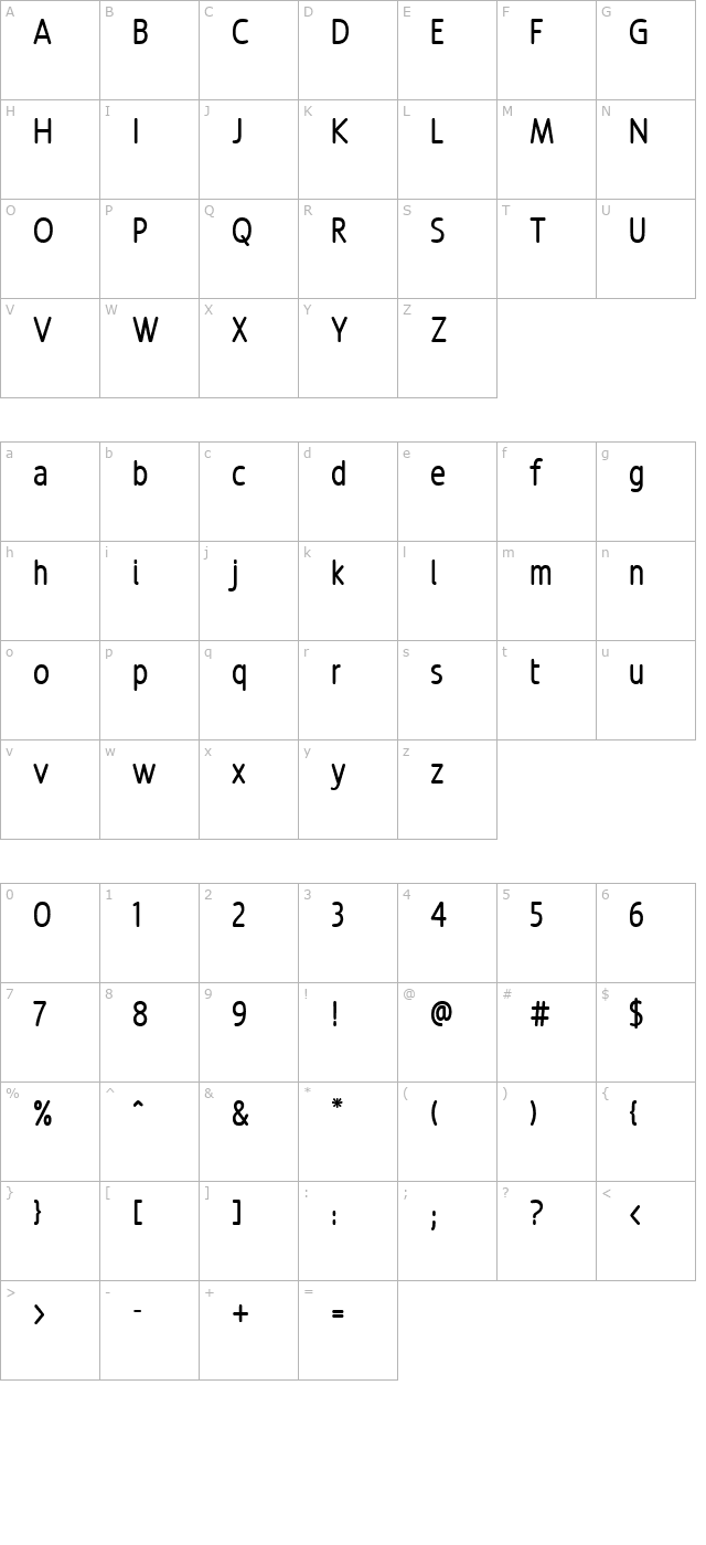 Revalo ModernRegular character map