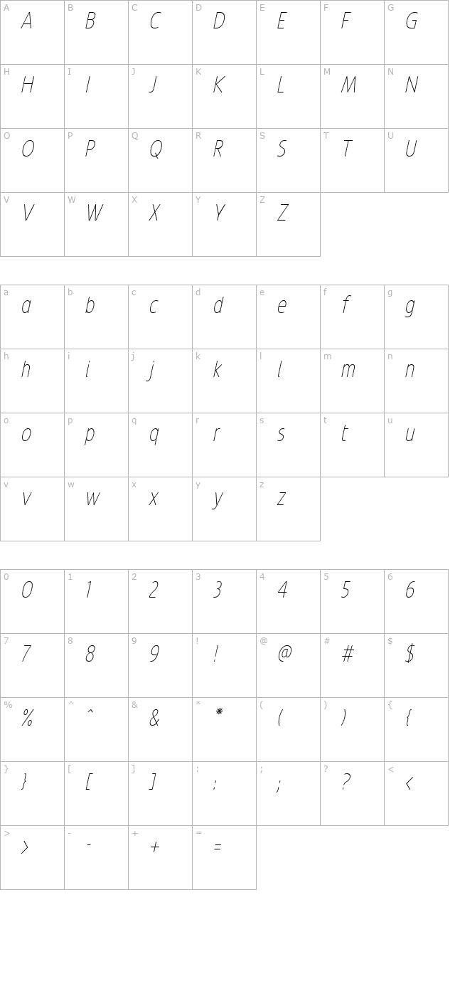 revalo-modernthin-italic character map