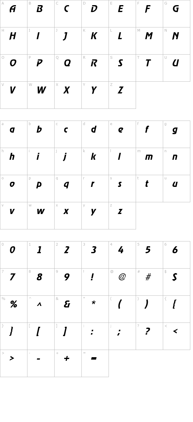 RevelMedium Italic character map