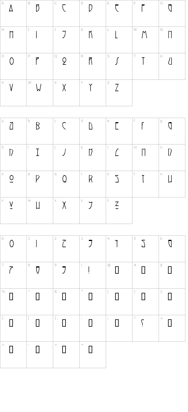 Reverberate Bold character map