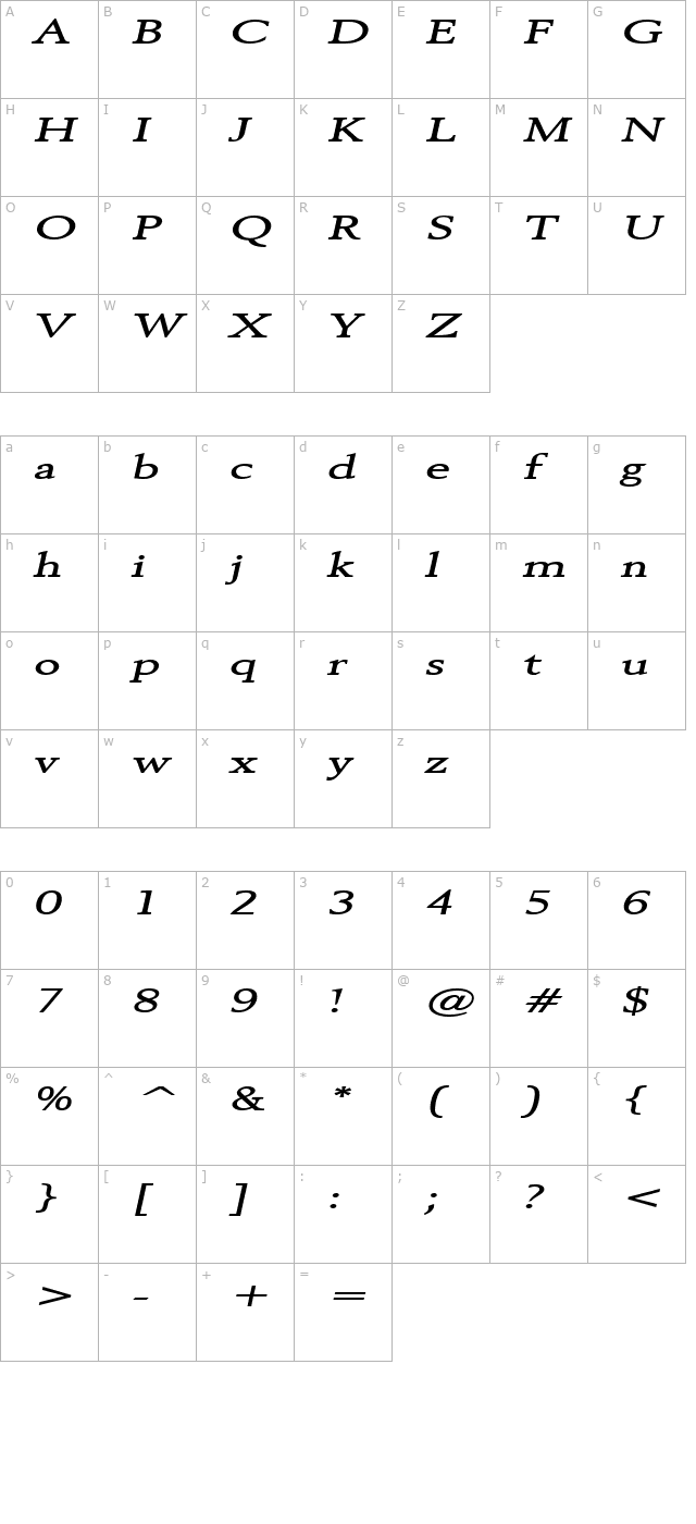 Revive 8 Extended BoldItalic character map