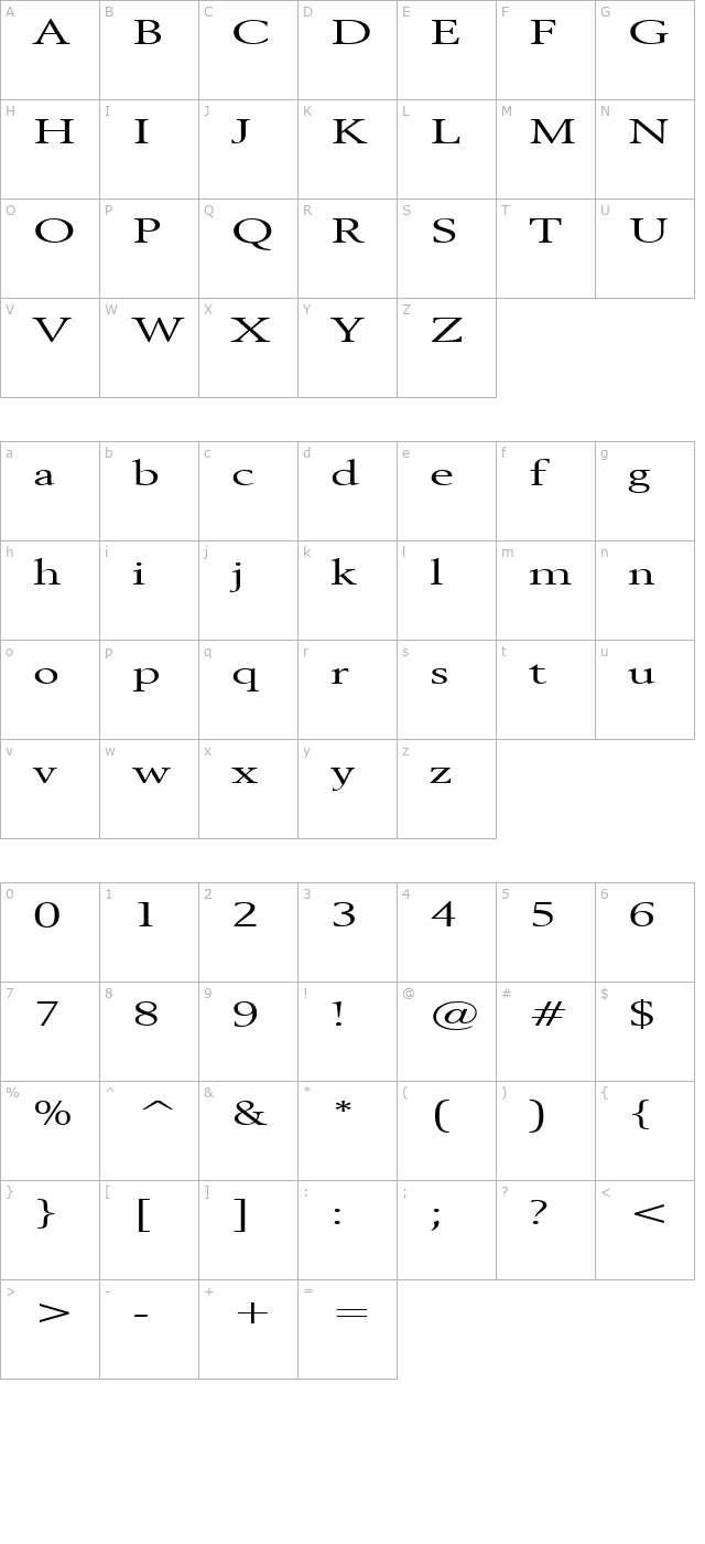 Revive 8 Extended Normal character map