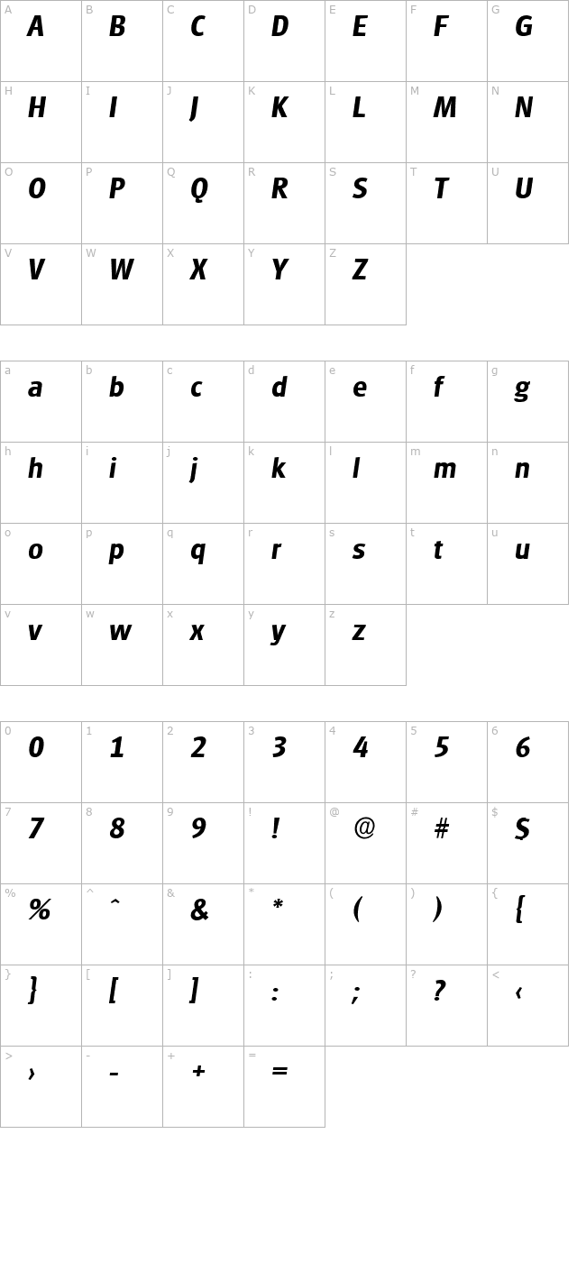 richardbecker-bold-italic character map