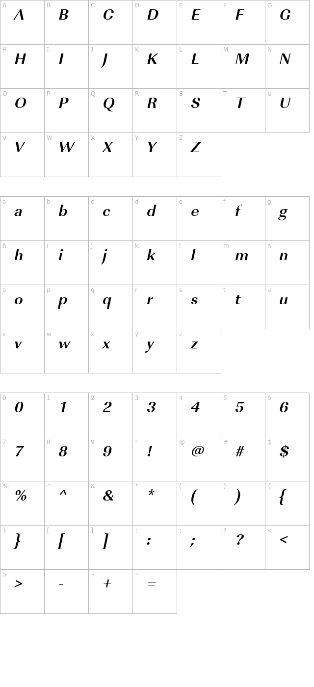 ricobecker-bold-italic character map