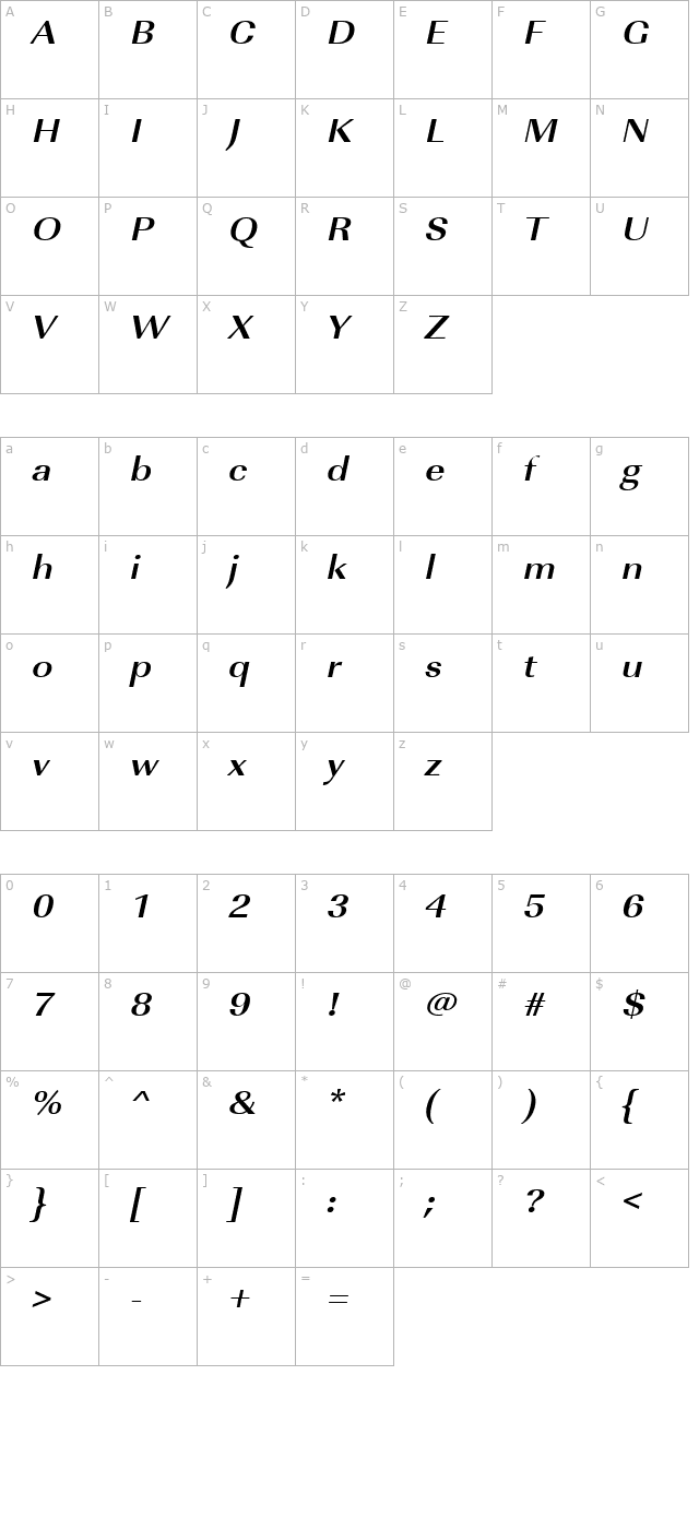 ricobeckerextended-bold-italic character map