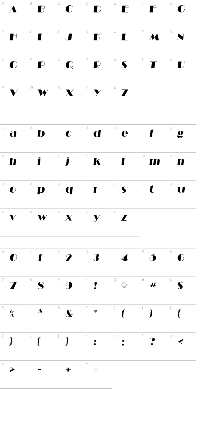 ritzflf-italic character map
