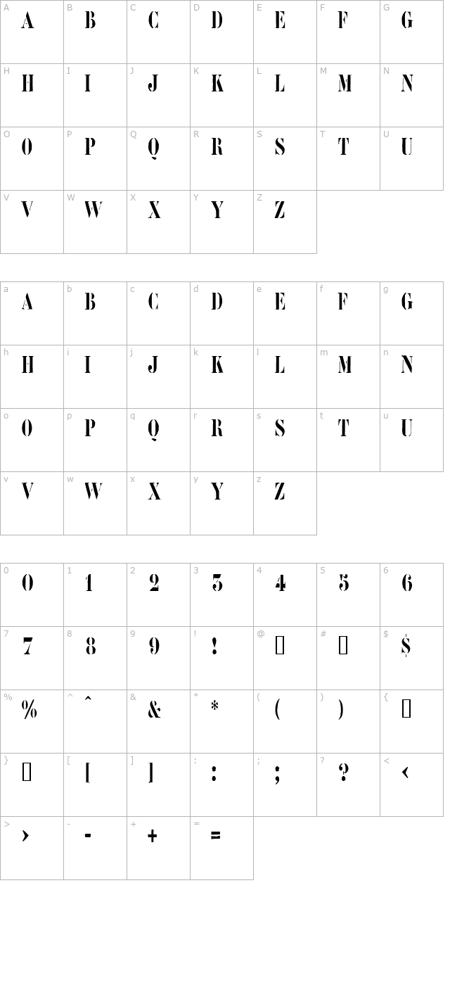 RoadcaseCondensed character map