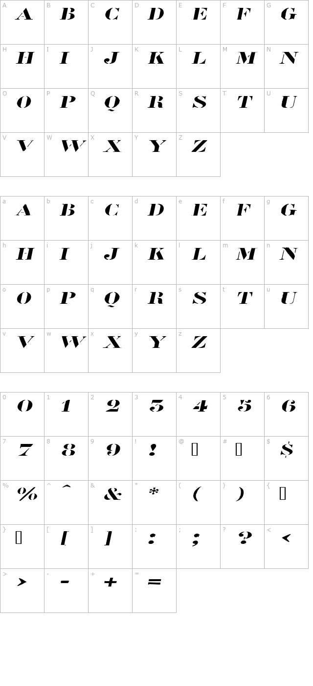 RoadcaseExtended Oblique character map