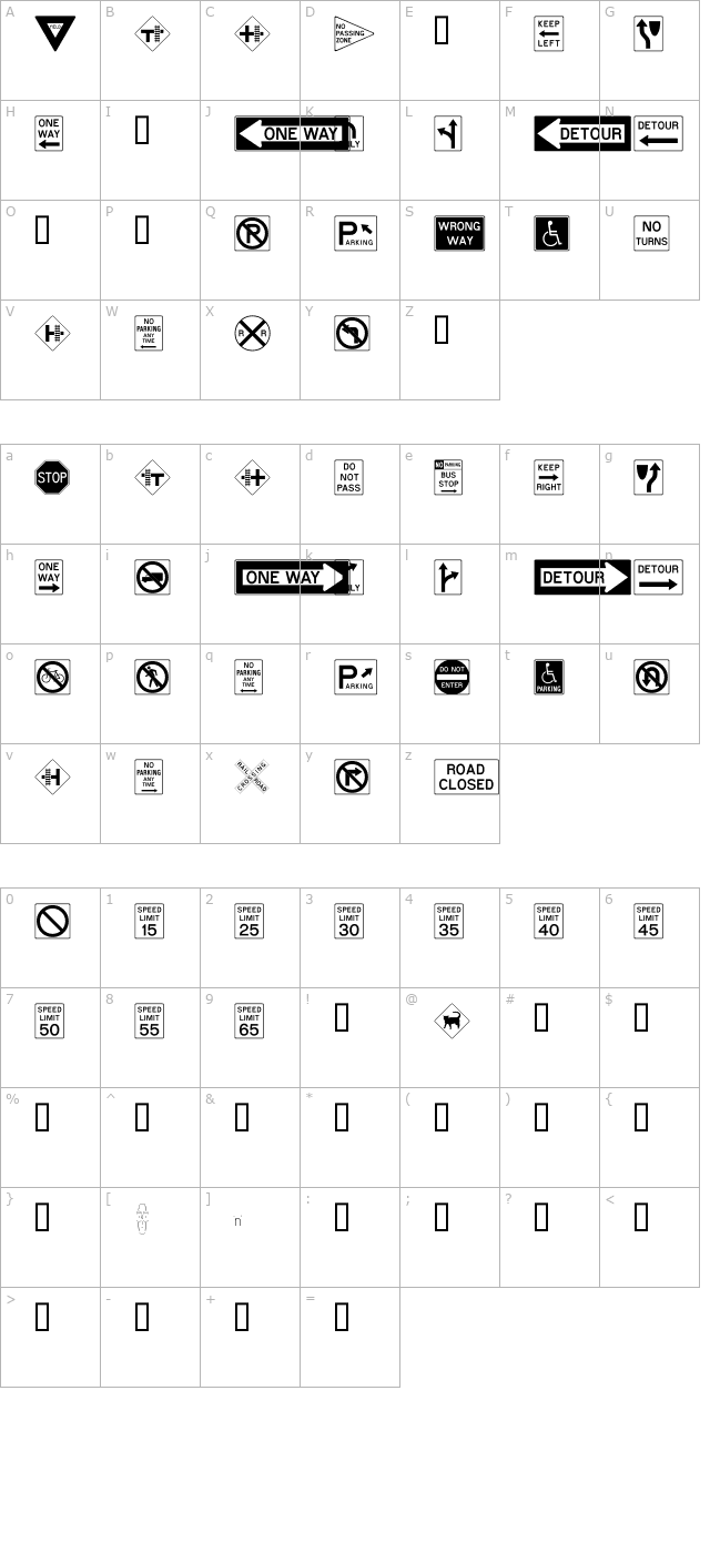 roadsign character map