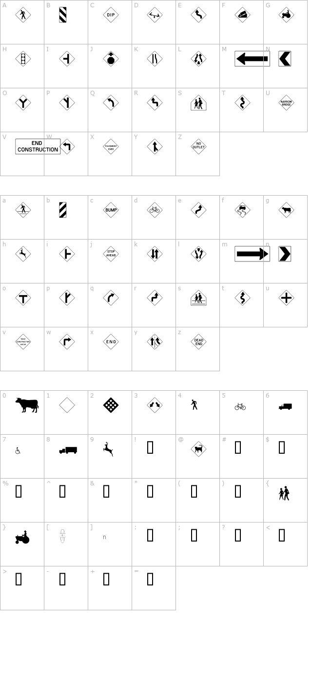 RoadWarningSign character map