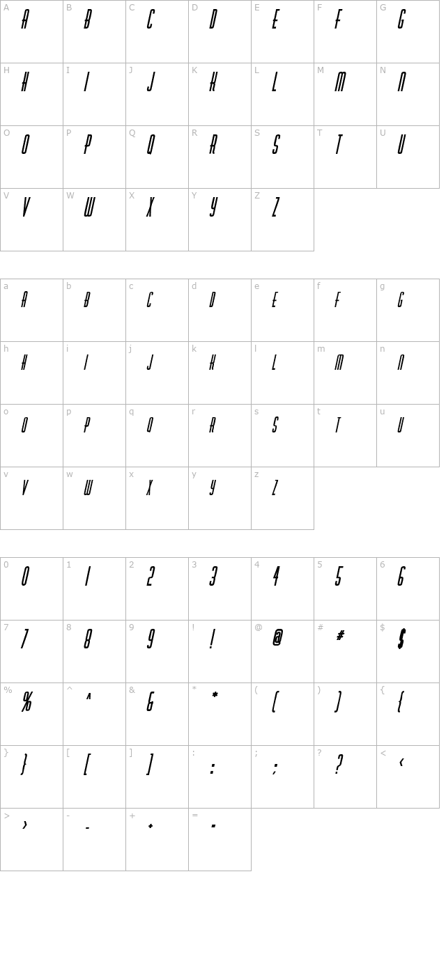 RobaloSCapsSSK BoldItalic character map