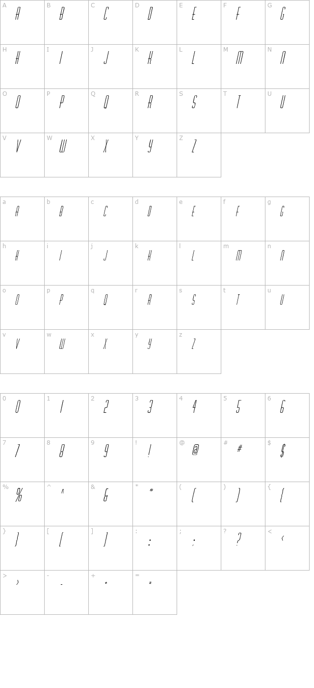 RobaloSCapsSSK Italic character map