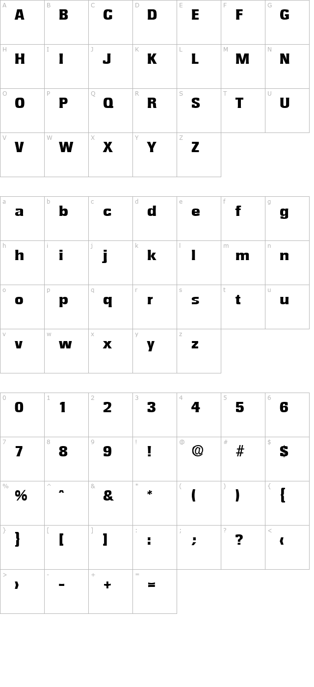 rochester-extrabold character map