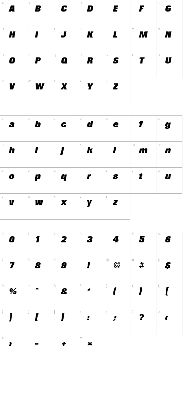 Rochester-Serial-Black-RegularItalic character map