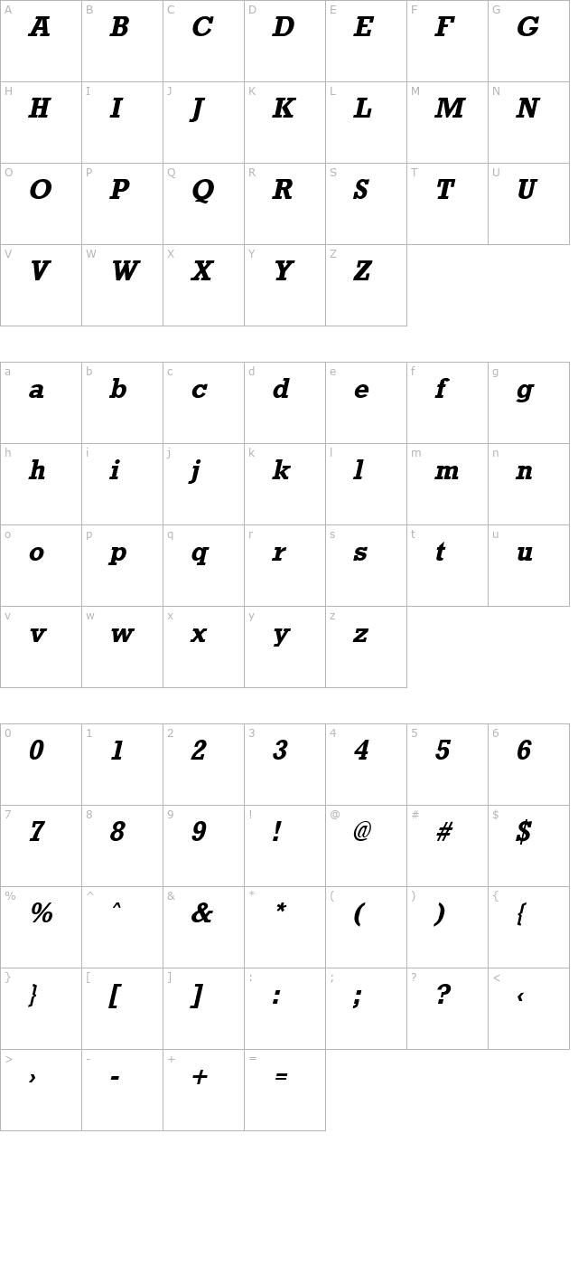 rockney-bold-italic character map