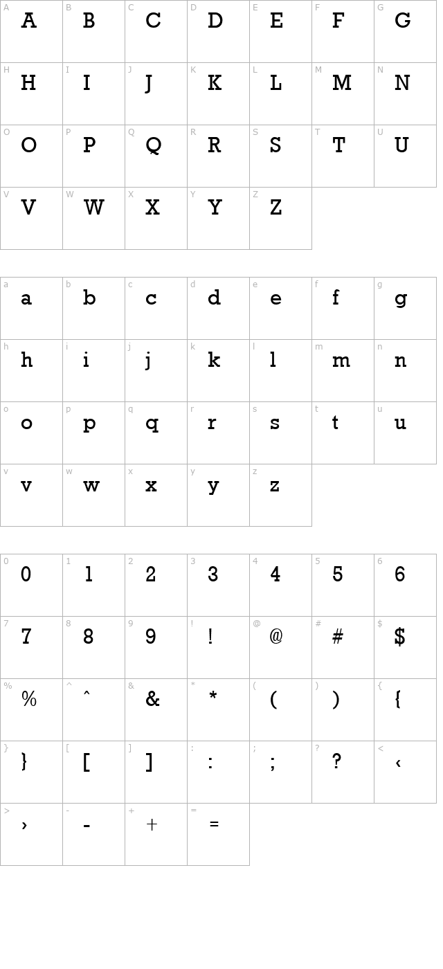 Rockney Regular character map