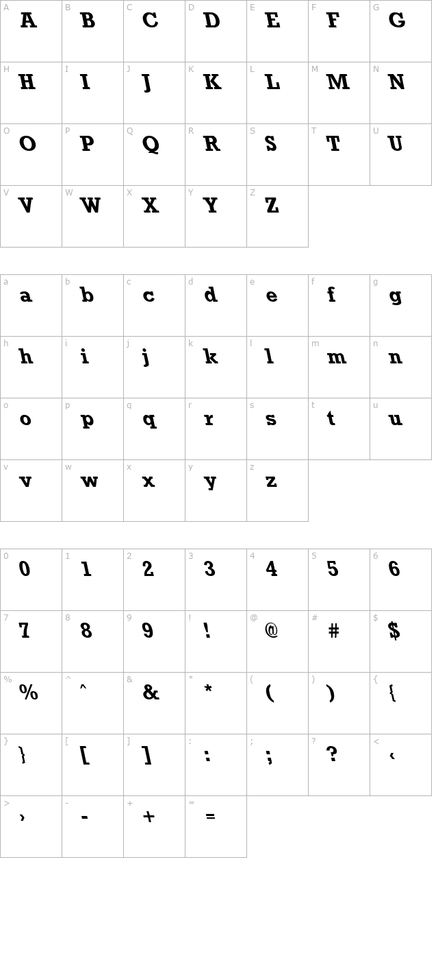 rockneylefty-bold character map