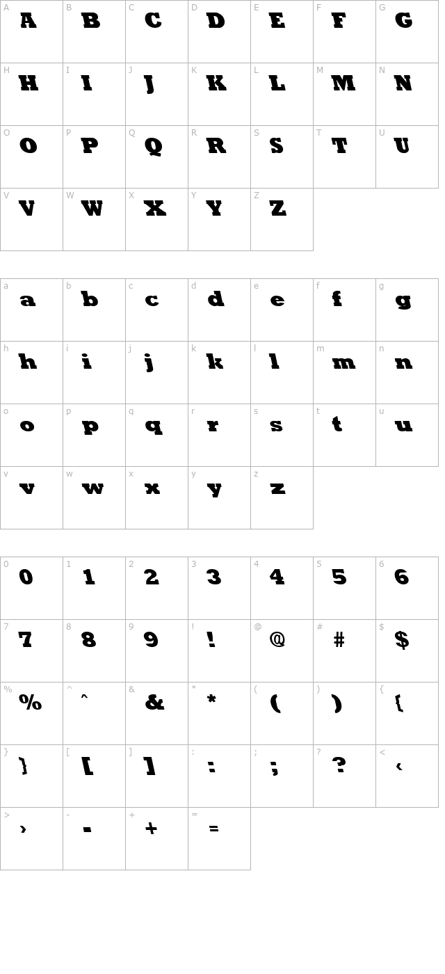 RockneyLeftyExtrabold Regular character map