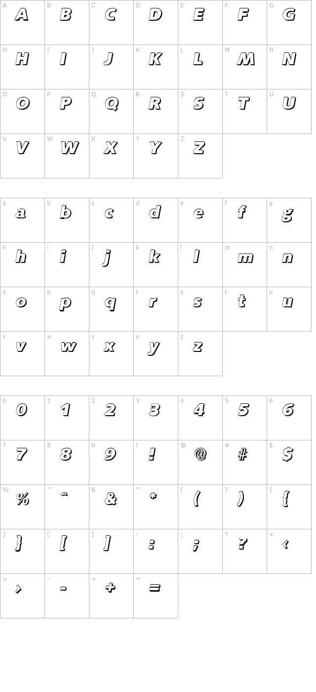 rogerbeckershadow-extrabold-italic character map