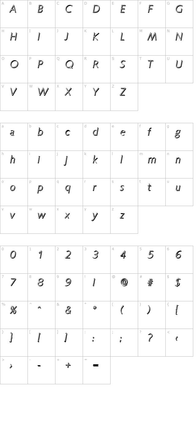 rogerbeckershadow-xlight-italic character map