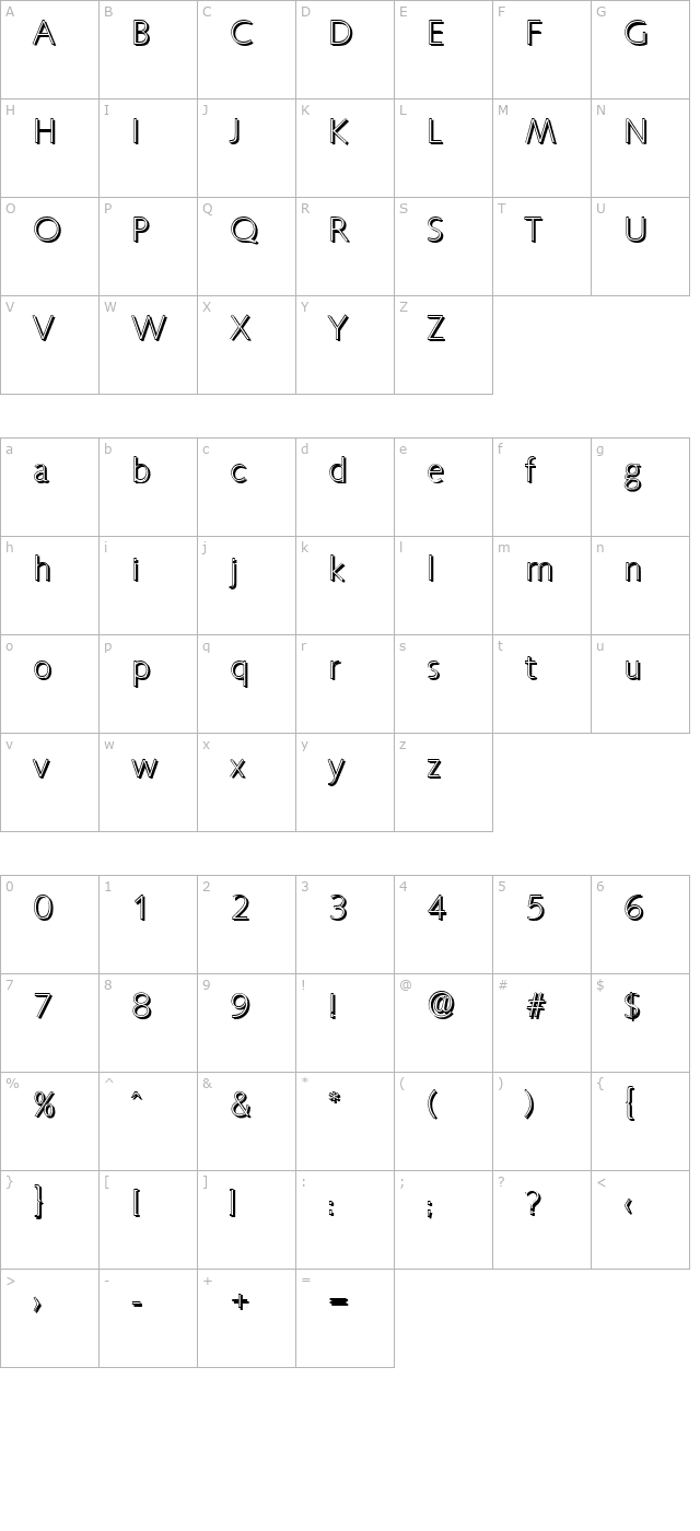 rogerbeckershadow-xlight-regular character map