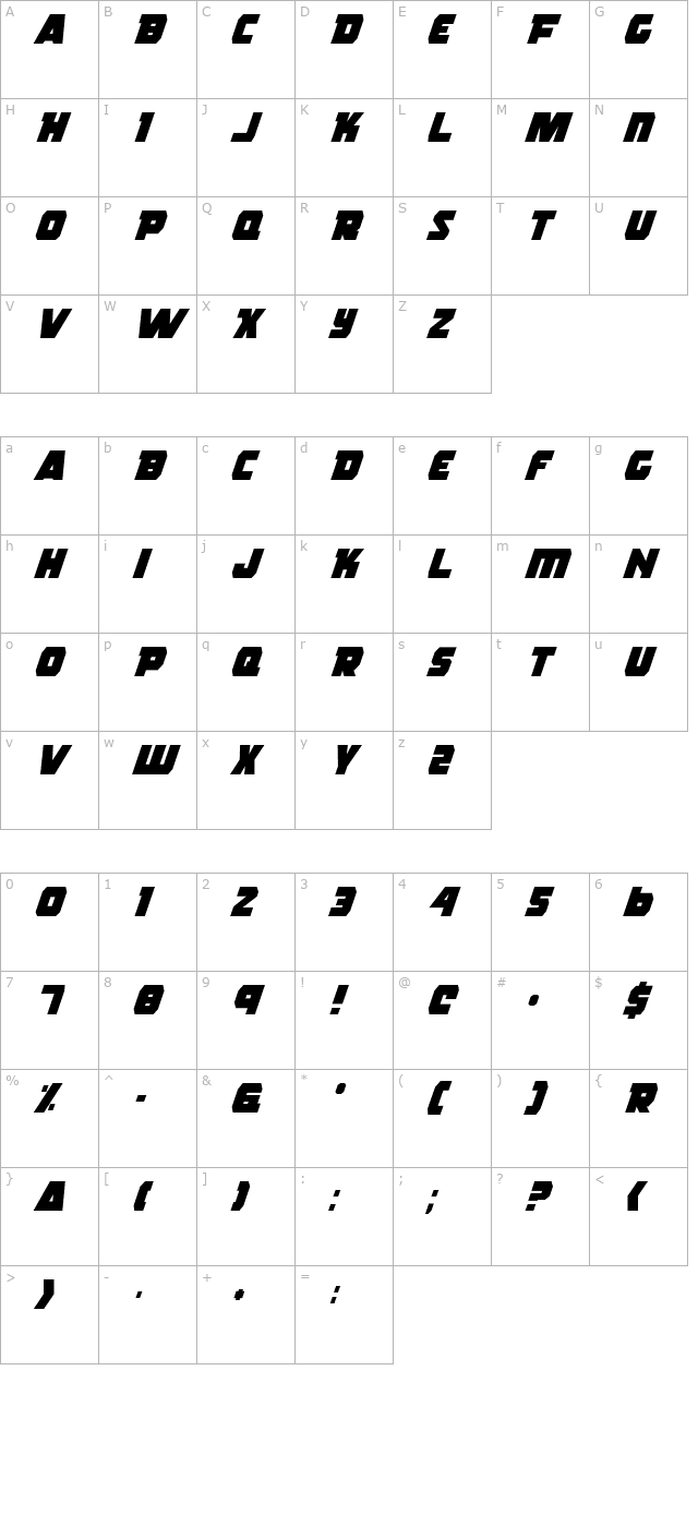 rogue-hero-italic character map