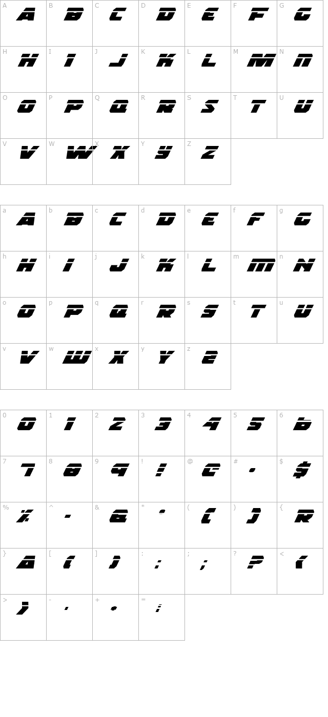 rogue-hero-lasex-italic character map